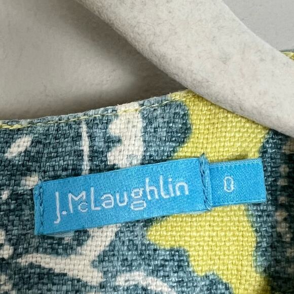 J. McLaughlin Edie Linen A Line Dress sz 0 Yellow Blue Paisley Preppy Summer - Picture 9 of 9